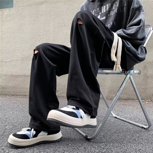 破洞休闲裤子男设计感美式hiphop卫裤男古着长裤1001-1-K028-P38图片