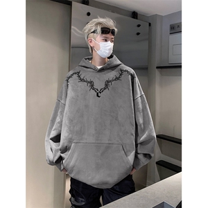 抖音品质秋季新款美式潮流印花麂皮绒连帽卫衣wljp200-特45控79图片