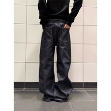 美式高街水洗做旧拼接解构牛仔裤男宽松直筒长裤潮牌LB51411-P48，男装牛仔裤，星座1008