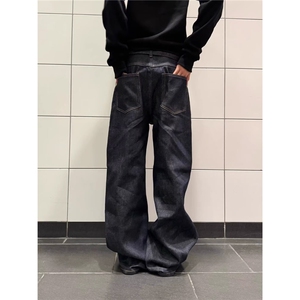 美式高街水洗做旧拼接解构牛仔裤男宽松直筒长裤潮牌LB51411-P48图片