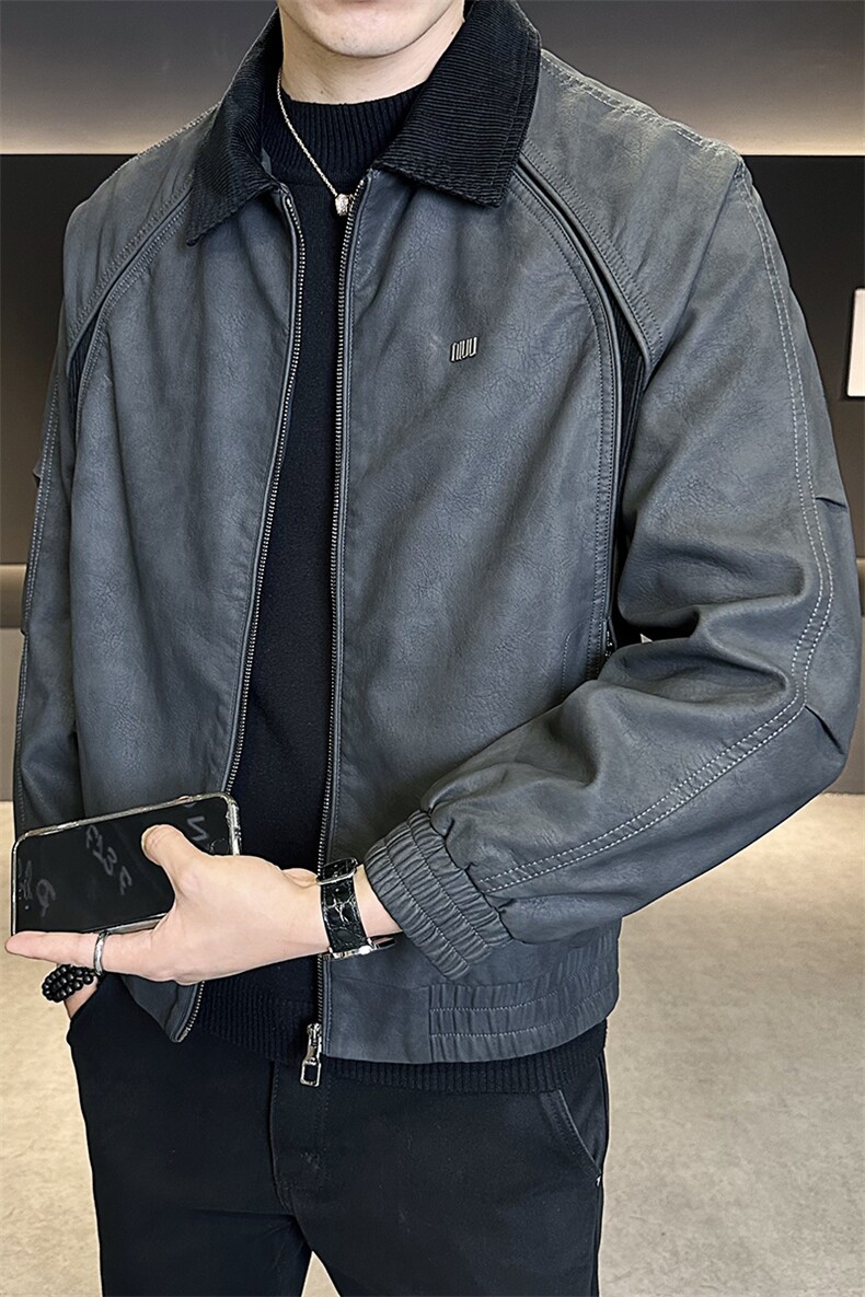 皮衣外套男2025秋季新款男装拼接夹克C317-JK515-P145,男装夹克,电商C317