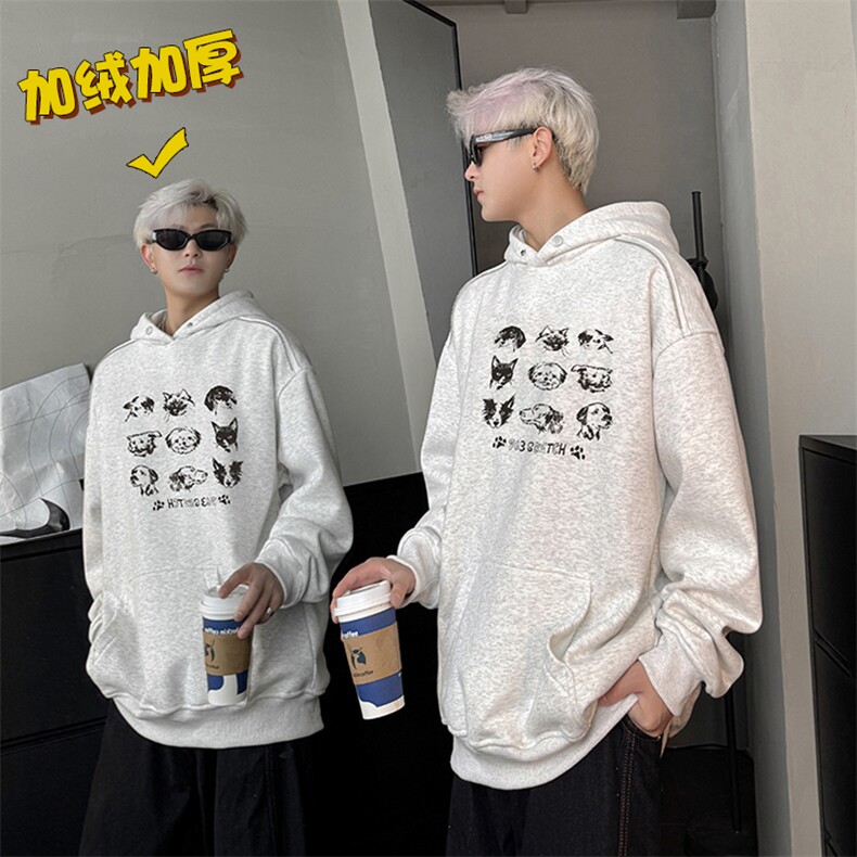 现货WY627-P45卡通克重磅连帽加绒卫衣男美式高街潮牌外套b,女装短外套,电商A456（原C415）