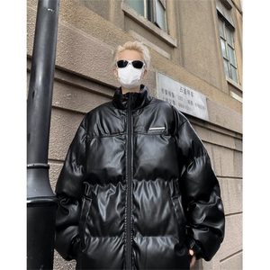 2024冬季加厚立领棉服外套美式复古设计感PU皮棉衣男 W8036-P85图片