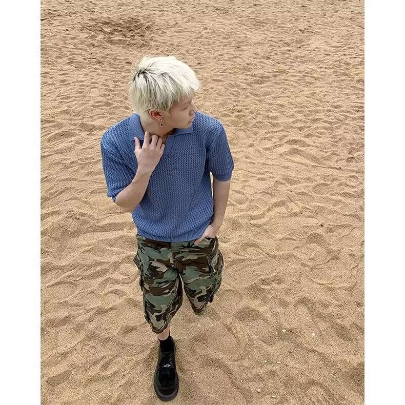 镂空针织短袖男凉感夏季韩版雾霾蓝宽松polo领t恤痞帅上衣TB6012,男装T恤,星座1116A-1（原606A）
