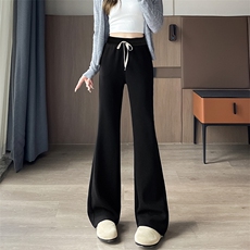 窄版针织宽松微喇女裤秋冬加绒直筒裤喇叭垂感微喇糯米裤子，女装休闲裤，云美莎专业女裤-全店现货