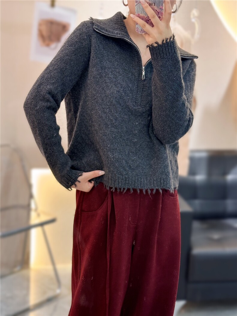 山羊绒秋冬显瘦POLO领女打底衫保暖长袖套头,女装羊绒衫,大千羊绒