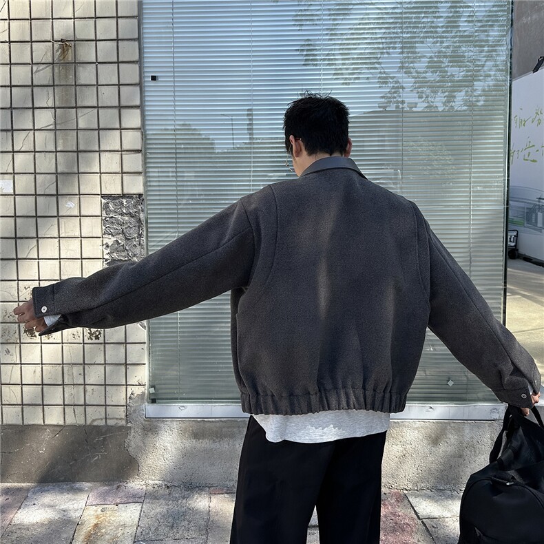 双拉链毛呢夹克外套秋冬短款呢子大衣宽松妮子风A236-JK626-P165,男装毛呢大衣,电商A236