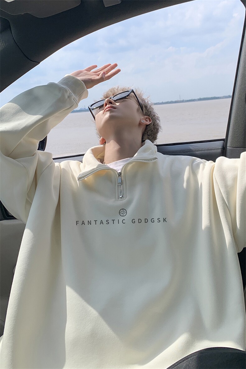 秋新款宽松polo领卫衣男潮高街半拉链长袖T恤PL00167/P45加绒P50,男装T恤,电商B316