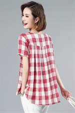2021夏季新品纯棉衬衫女大格子时尚宽松大码上衣女，女装衬衫，涵誉