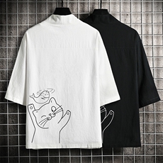 HF59133-P40风汉服男开衫外套七分袖道袍网格挂拍，男装民族服装，电商A040A