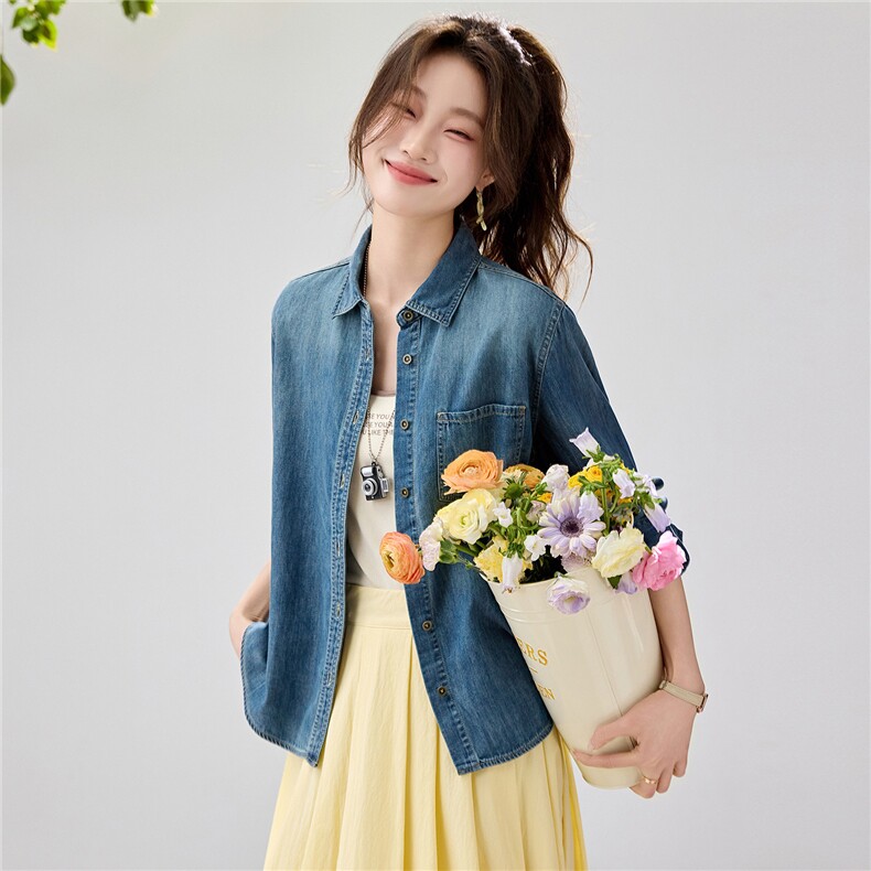 韩系松弛感牛仔衬衫女2026春款叠穿百搭长袖上衣韩版气质内搭外套，女装衬衫，艾米