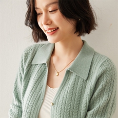 翻领新款秋季韩版宽松慵懒风针织35%羊绒衫，女装羊绒衫，七柒羊绒