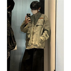 赛车风贴标牛仔外套男女春秋款美式复古夹克上衣宽松JW321，男装夹克，星座1116A（原606A-3）