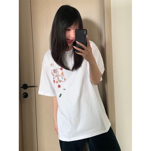 H0864-P35推荐#全刺绣休闲宽松短袖T恤男女同款图片
