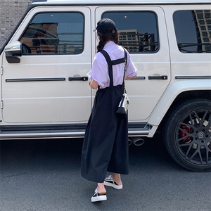 小众设计感纯色连体裙裤韩版休闲宽松收腰阔腿九分裤工装背带裤女,男士怎么搭配穿着图片