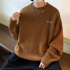 小熊圆领毛衣男2025秋冬季潮牌复古慵懒风内搭线衣大码打底针织衫，男装针织衫/毛衣，电商B371