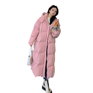 粉色长款羽绒服女冬过膝2025新款韩版风连帽厚白鸭绒棉服外套图片