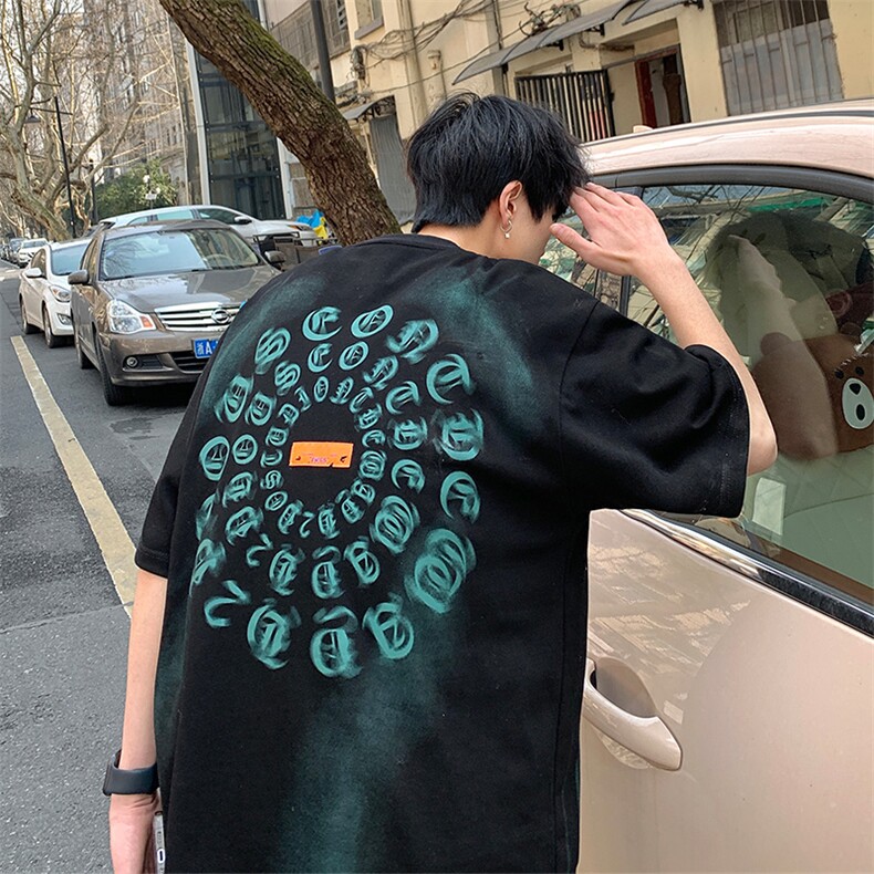 2023夏新款 高品质港风个性撞色印花短袖T恤上衣 T2216-P42图片