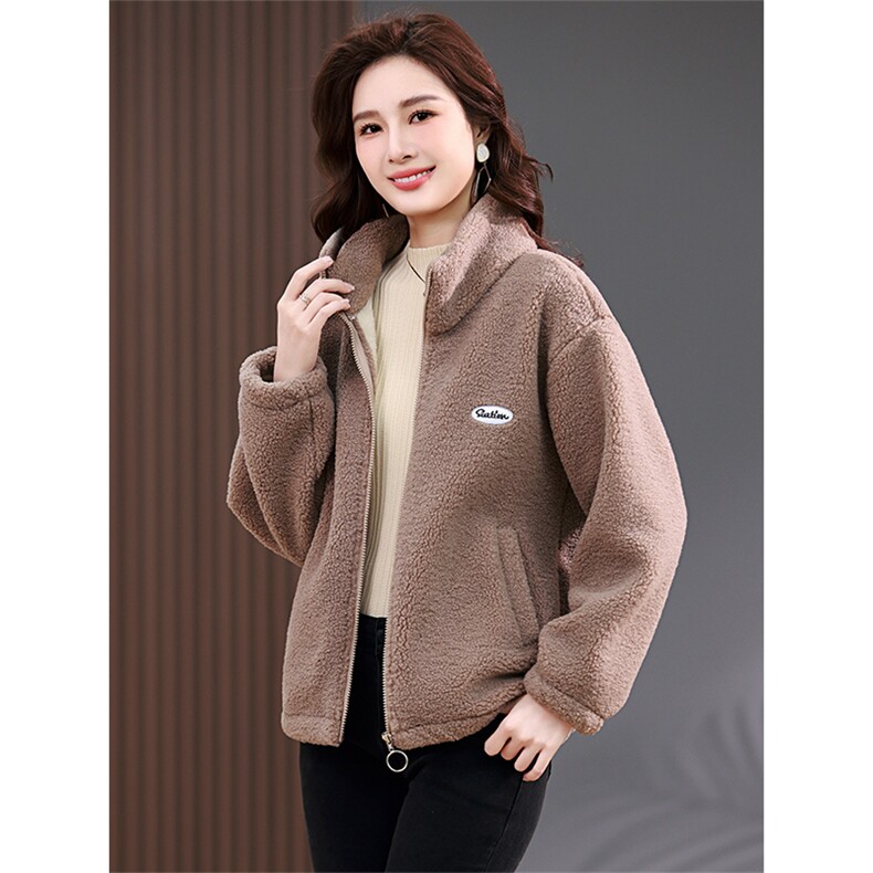 摇粒绒开衫抓绒衣羊羔毛洋气卫衣2025春秋新款妈妈加绒加厚短外套，女装短外套，姿萝菲