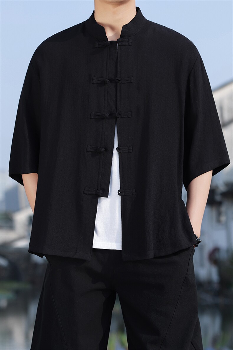 夏季风盘扣七分袖衬衫男士大码上衣CS2501-P6578,男装T恤,电商A008