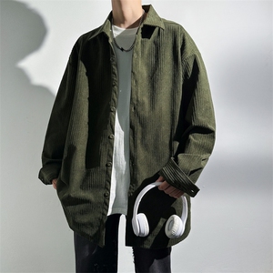 光影墙灯芯绒长袖衬衫男秋季新款衬衣外套休闲上衣服3311-P55
