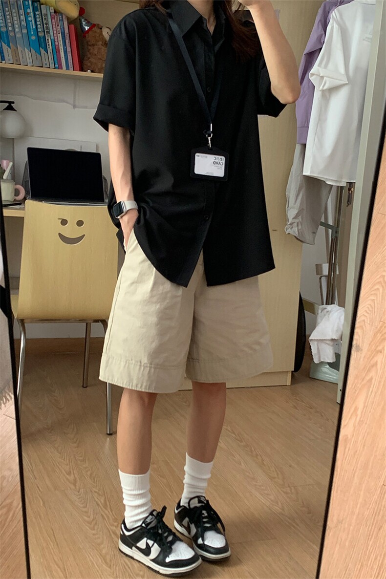 薄款冰丝短袖衬衫男简约纯色垂感休闲痞帅衬衣CS288-P20,男装T恤,星座301C-5