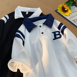 学院风polo衫男短袖夏季美式翻领棒球t恤高中生上衣WP663-P38图片