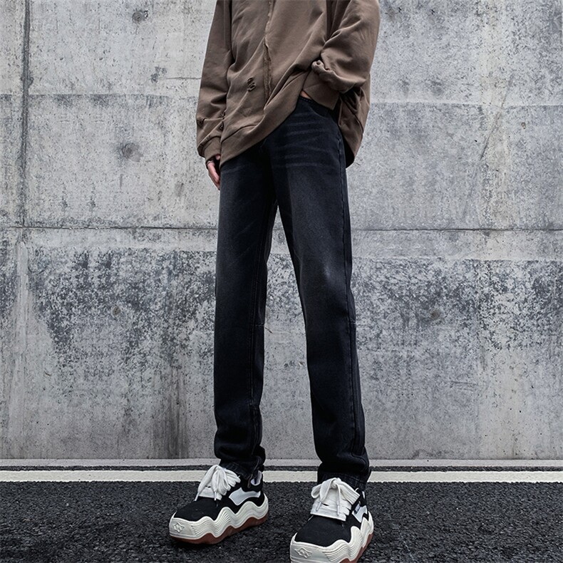现货秋冬高街vibe修身长裤黄泥染拉链牛仔裤男K823-P55,男装牛仔裤,星座205