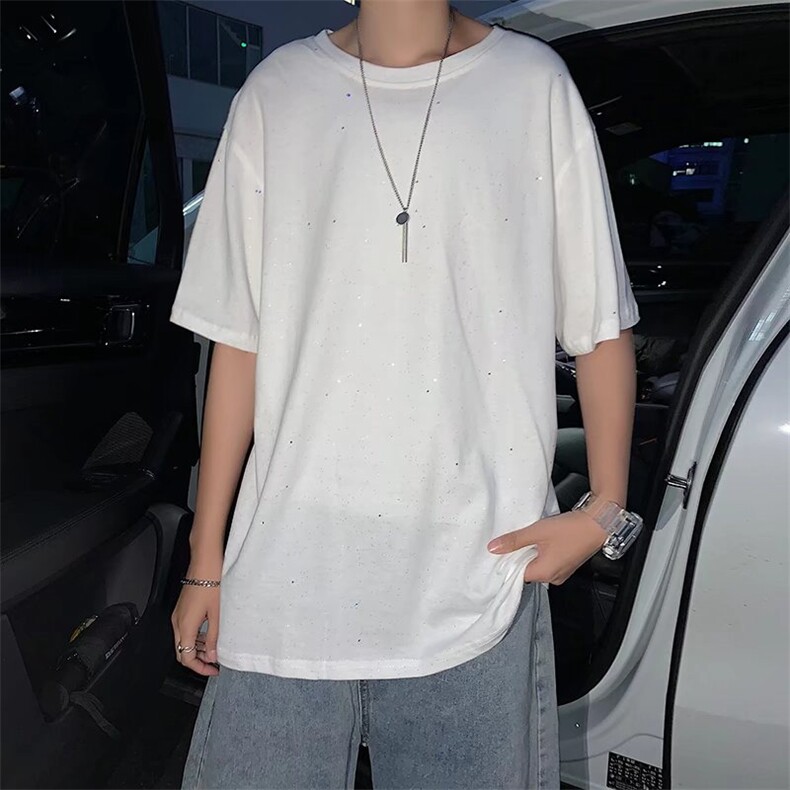 男潮流夏季圆领T恤宽松短袖满天星喷金五分袖T3052P24,男装T恤,星座1116-2
