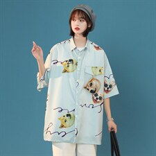 2024夏季新款动物图案情侣宽松百搭短袖衬衫A158-CS610-P45控58,男装衬衫,电商A158-1