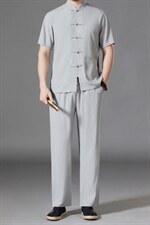 亚麻唐装男装风夏季中年男士中式体恤爸爸夏装棉麻套装，男装民族服装，电商B212（原钱塘6029）