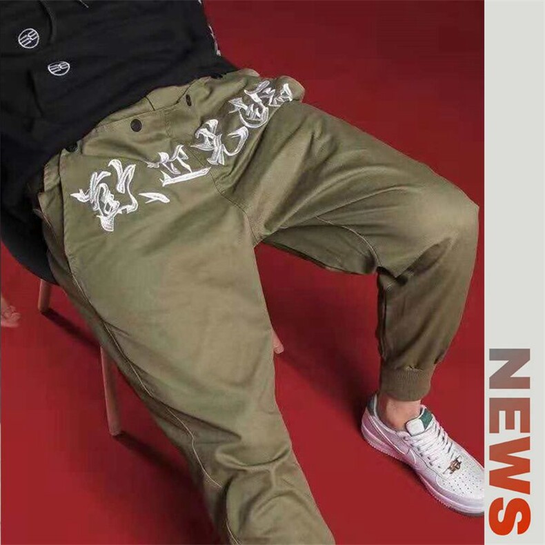 国潮中文刺绣束脚工装裤男嘻哈街头休闲裤N016-P35，男装休闲裤，星座1501