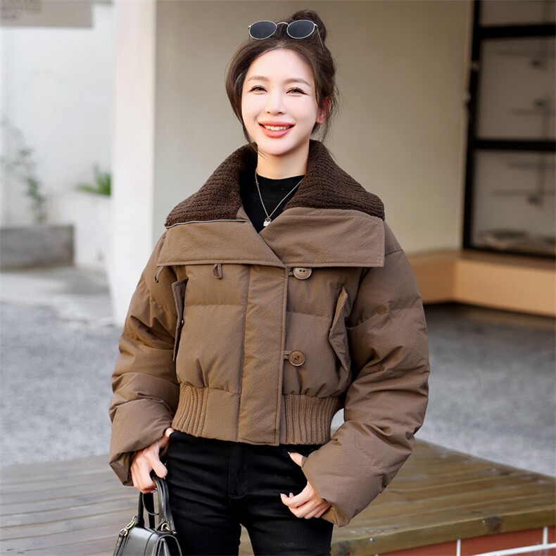 2025冬新仿羊羔毛领90白鸭绒冬装小香外套羽绒服女短款小个子面包服,女装羽绒服,意芙