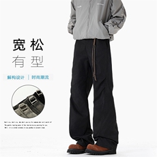 2025秋季新款褶皱扎染时尚大码显瘦百搭微喇裤男K24004-特P48控88，男装休闲裤，电商A001-1