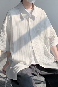 特批25无差价2024夏季大码冰丝薄款短袖衬衣男潮牌垂坠感衬衫C834图片