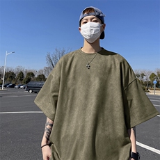 抖音得物直播高品质二开240克美式高街麂皮绒光版纯色短袖t恤12.5，男装T恤，电商A486