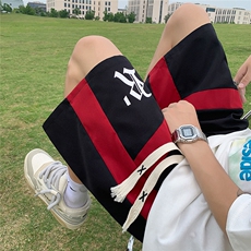 1港风拼色抽绳短裤男大码M-5XL休闲潮流五分裤男DK77035P30控48，男装牛仔裤，星座226-2