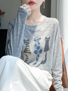 2025秋冬百搭时尚三色猫针织长袖，女装针织衫/毛衣，羊特美羊绒