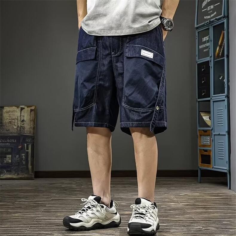 美式重磅工装短裤男夏季2025年新款法式休闲裤子男直筒牛仔五分图片
