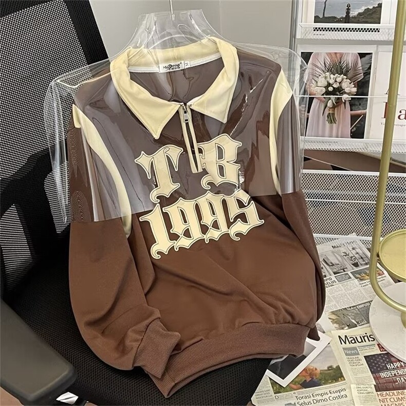 美式复古半拉链polo领卫衣男情侣装春秋季潮牌班服外套W43,男装卫衣,星座813-2