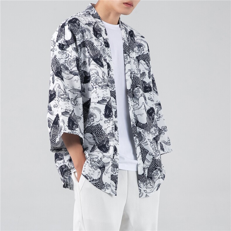 21夏大码港风风ins潮和服开衫汉服半袖道袍防晒衣F12-1/P40，男装风衣，钱塘713