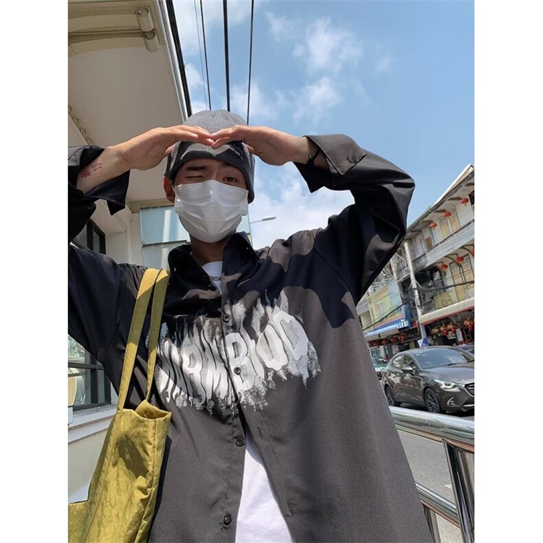 长袖潮流网红卡其青少年衬衣宽松潮男痞帅衬衫男日系C804-P35,男装衬衫,星座1109-3