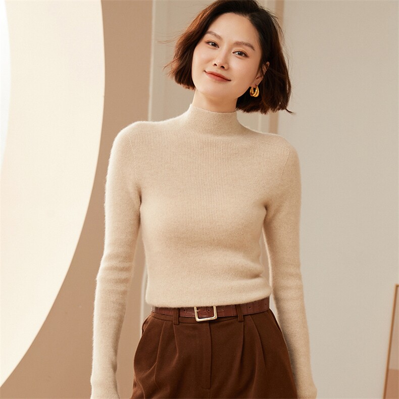 时尚百搭半高领羊绒衫女修身显瘦保暖打底衫高品质纯色针织毛衣,女装羊绒衫,澳冬特羊绒