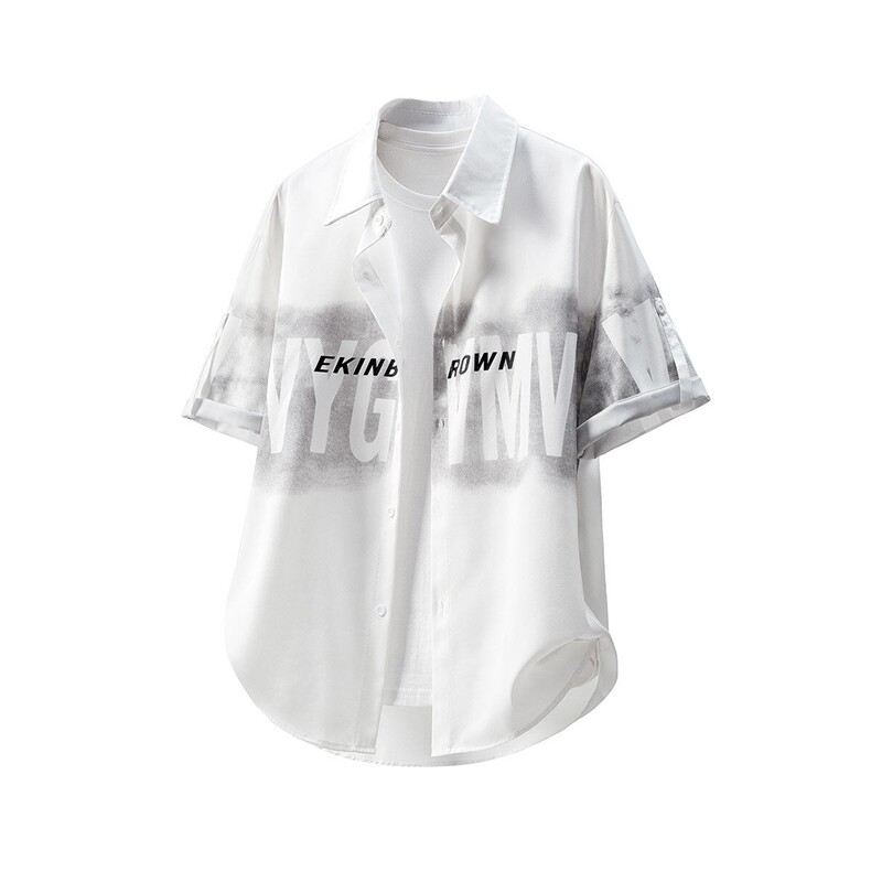 冰丝字母印花设计M-5XL大码短袖衬衫套装TZ77856P58控98立体白底，男装T恤，星座227-7