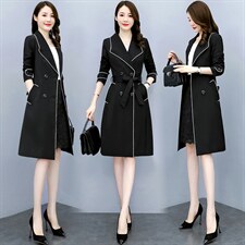 现货2022秋季时尚简约大方气质优雅收腰显瘦休闲百搭潮流两件套，女装风衣，三木叶子