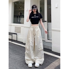 美式速干工装裤女2025夏季新款薄款灰色高腰显瘦阔腿登山休闲裤子，男装工装外套，星座506A