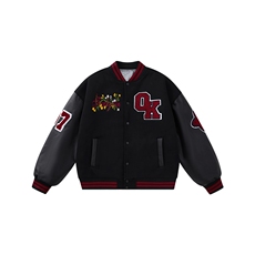 JK5872-P85美式拼接刺绣PU皮撞色棒球服飞行员夹克外套控149，男装夹克，星座109