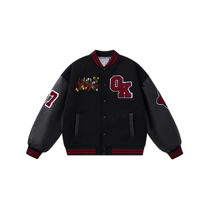 JK5872-P85 美式拼接刺绣PU皮撞色棒球服飞行员夹克外套 控149图片