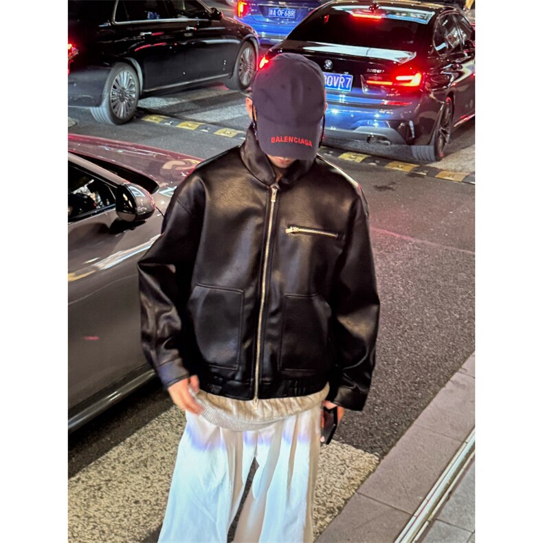 C316JK5090P108秋冬新款皮夹克皮衣宽松夹克立领经典款,男装皮衣,电商C316