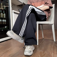 高街直筒休闲长裤男春夏季宽松薄款运动束脚冲锋裤女条纹速干裤子，男装休闲裤，星座1013